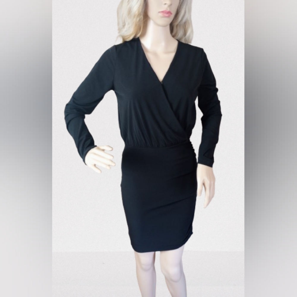 NWT Michael Kors LBD, fitted black faux wrap stretchy dress, XS